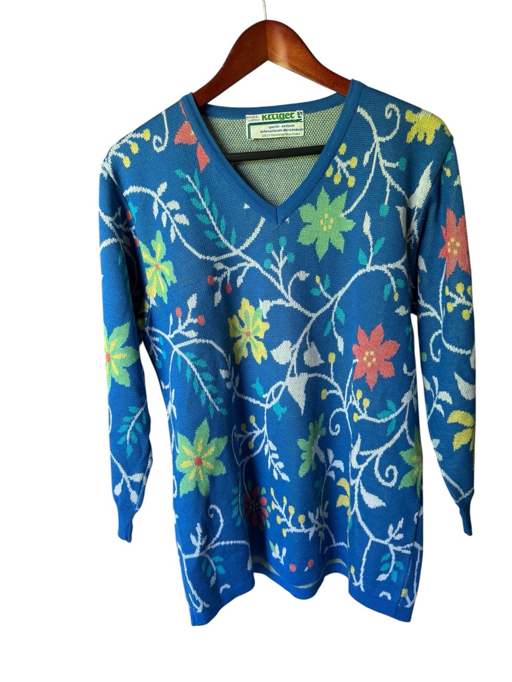 Kruger Blue Floral V-Neck Sweater